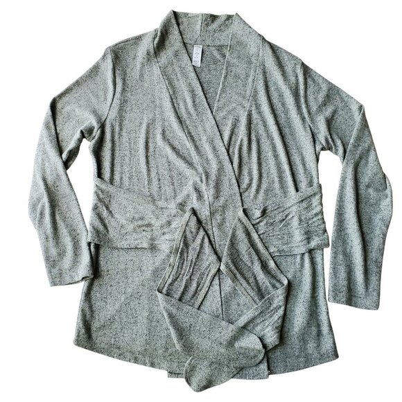 Marika NWT Soft Long Open Cardigan Tie Waist Yoga Wrap Heather Seafoam Green L - Picture 5 of 15
